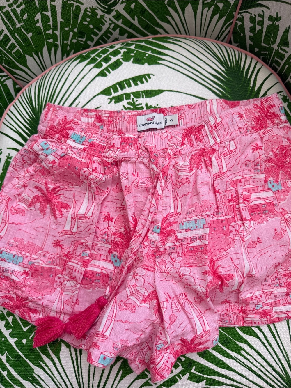 Vineyard Vines Pink Scenic High-Rise Tassel Shorts